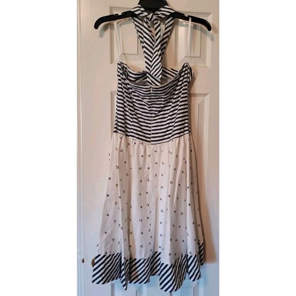 Unique Vintage 50s Style Dress Nautical Halter Fit And Flare Swing Dress Sz Med - Picture 2 of 4